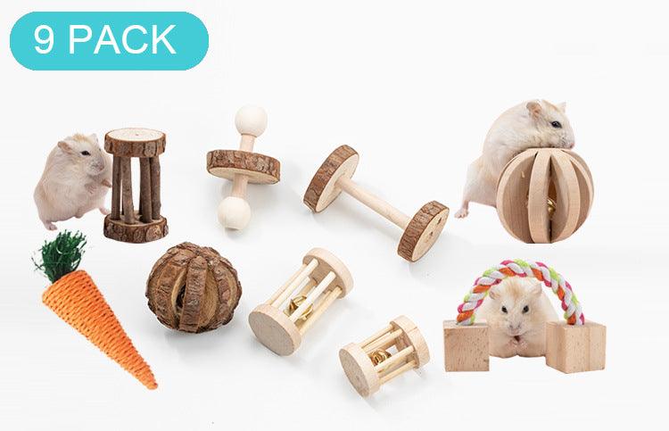 Natural Wood Pet Toy Set: Interactive Playtime Fun For Hamsters, Rabbits, Guinea Pigs, Parrots, Cats, And Dogs-2