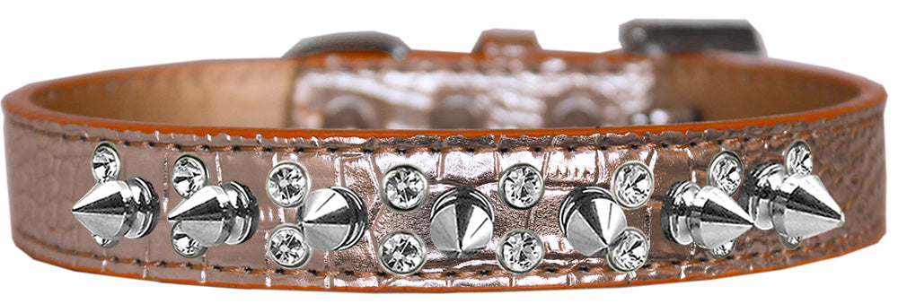 Dog, Puppy and Pet Designer Croc Collar, "Double Crystal & Silver Spikes"-7