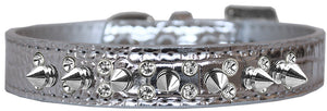 Dog, Puppy and Pet Designer Croc Collar, "Double Crystal & Silver Spikes"-13