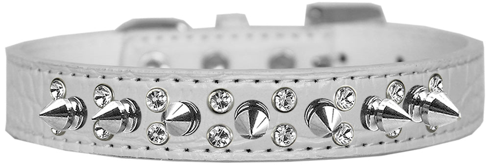 Dog, Puppy and Pet Designer Croc Collar, "Double Crystal & Silver Spikes"-15