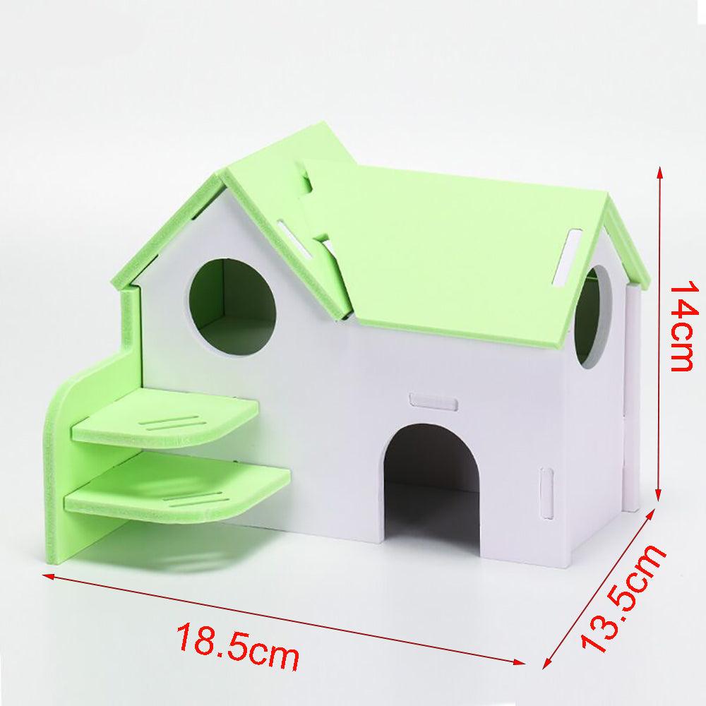 Colorful Double-Storey Hamster Sleeping Nest: A Stylish Wooden Villa Toy For Small Pets-3