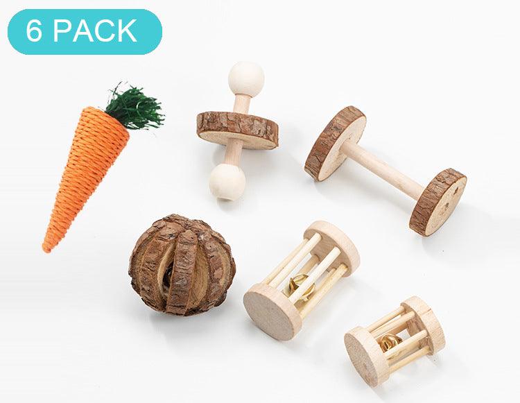 Natural Wood Pet Toy Set: Interactive Playtime Fun For Hamsters, Rabbits, Guinea Pigs, Parrots, Cats, And Dogs-3