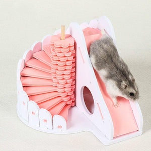 Cozy Woodland Retreat: Small Wooden Hamster Sleeping Nest With Round Slide-2