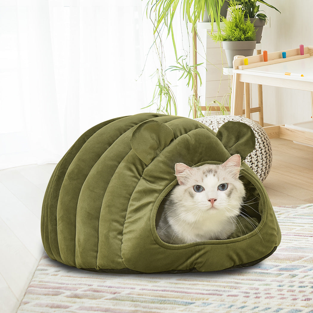 Comfy Cat Cave Igloo Round Nest Green L-6