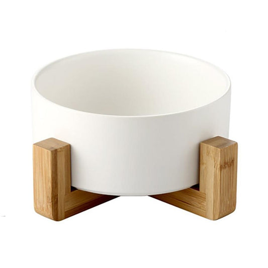 Ceramic Bowl with Wooden Stand in White-0