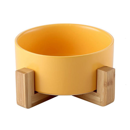 Ceramic Bowl with Wooden Stand in Yellow-0