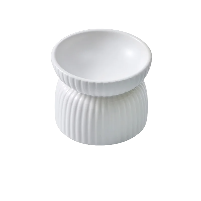 Pre Order - HOPD Ribbed Elevated Ceramic Cat Bowl in White-0