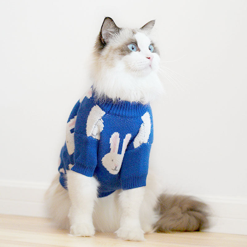 Rabbit Print Dog Sweater - Blue-4