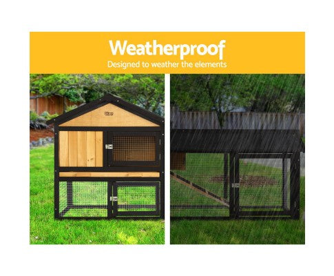 Large Waterproof Wooden Pet Rabbit Chicken Hutch Coop with Metal Run-2