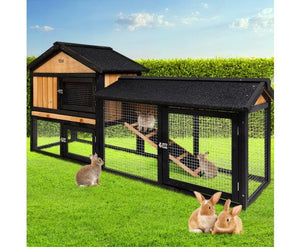 Large Waterproof Wooden Pet Rabbit Chicken Hutch Coop with Metal Run-6