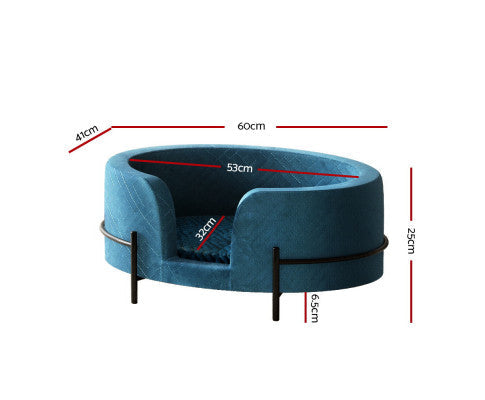 Smooth Velvet Elevated Pet Bed Sofa - Blue-1