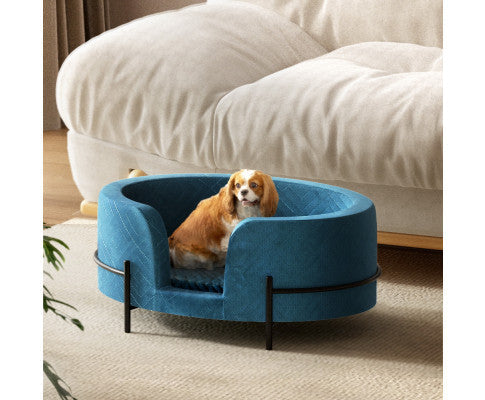 Smooth Velvet Elevated Pet Bed Sofa - Blue-4