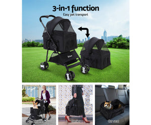 Pet Stroller & Carrier Foldable Pram 3 in 1 - Black-6