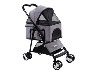 Pet Stroller & Carrier Foldable Pram 3 in 1 - Grey-0