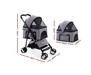 Pet Stroller & Carrier Foldable Pram 3 in 1 - Grey-1