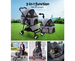 Pet Stroller & Carrier Foldable Pram 3 in 1 - Grey-3