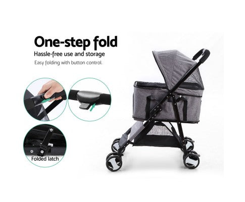 Pet Stroller & Carrier Foldable Pram 3 in 1 - Grey-4