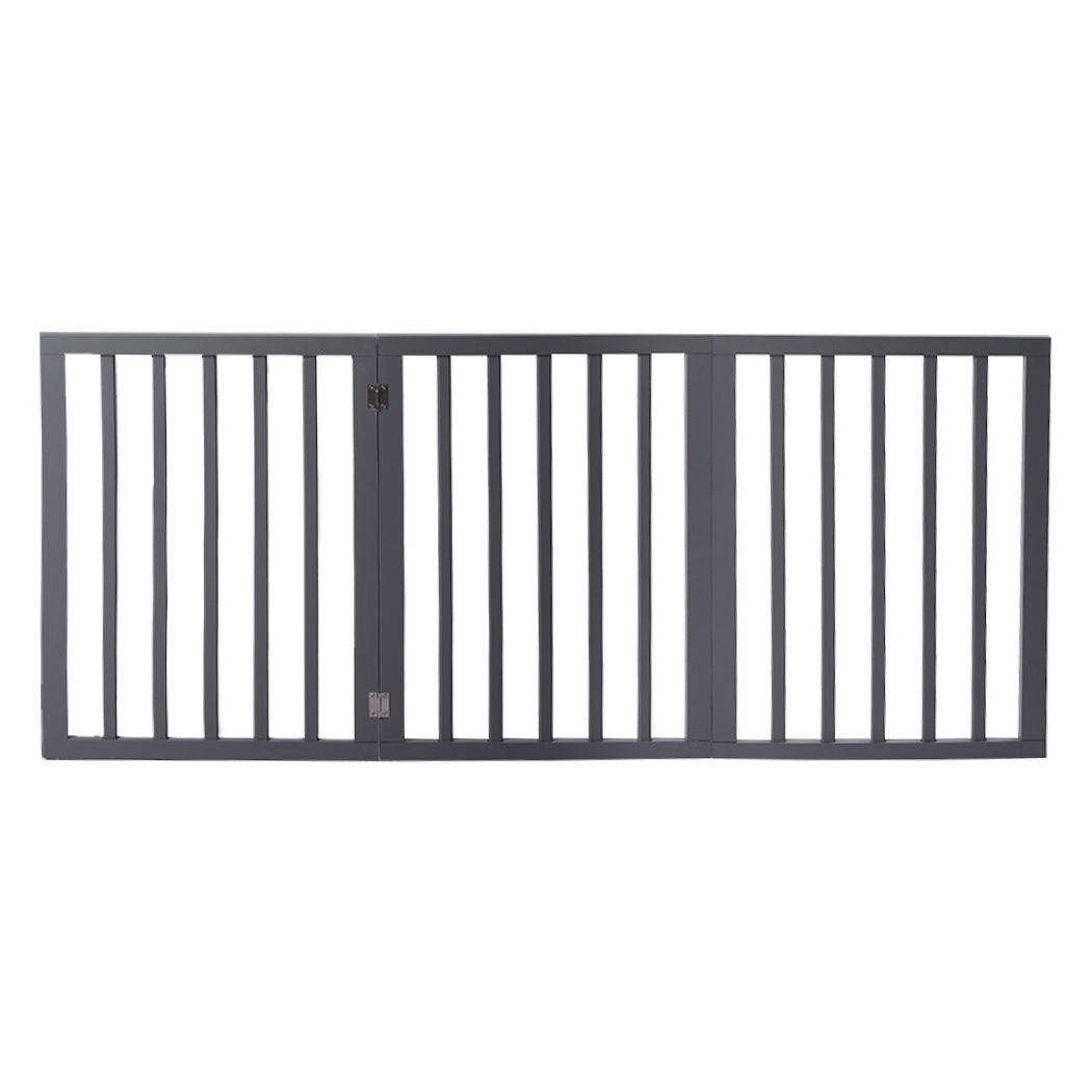 Retractable Barrier Wooden Pet Gate Dog Fence 3 Panel Grey-1