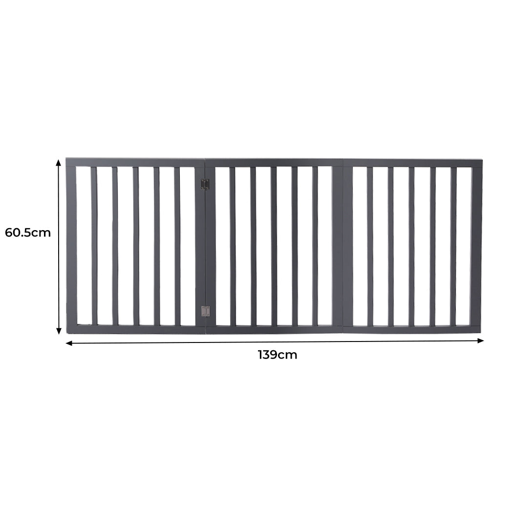 Retractable Barrier Wooden Pet Gate Dog Fence 3 Panel Grey-2