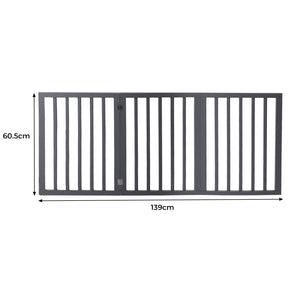 Retractable Barrier Wooden Pet Gate Dog Fence 3 Panel Grey-2