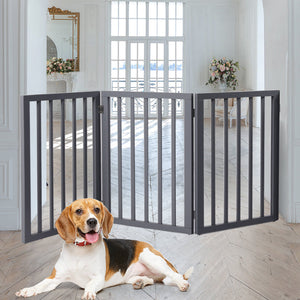 Retractable Barrier Wooden Pet Gate Dog Fence 3 Panel Grey-6