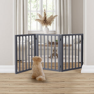 Retractable Barrier Wooden Pet Gate Dog Fence 3 Panel Grey-7