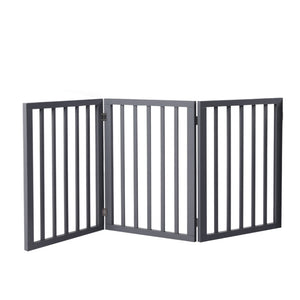 Retractable Barrier Wooden Pet Gate Dog Fence 3 Panel Grey-0