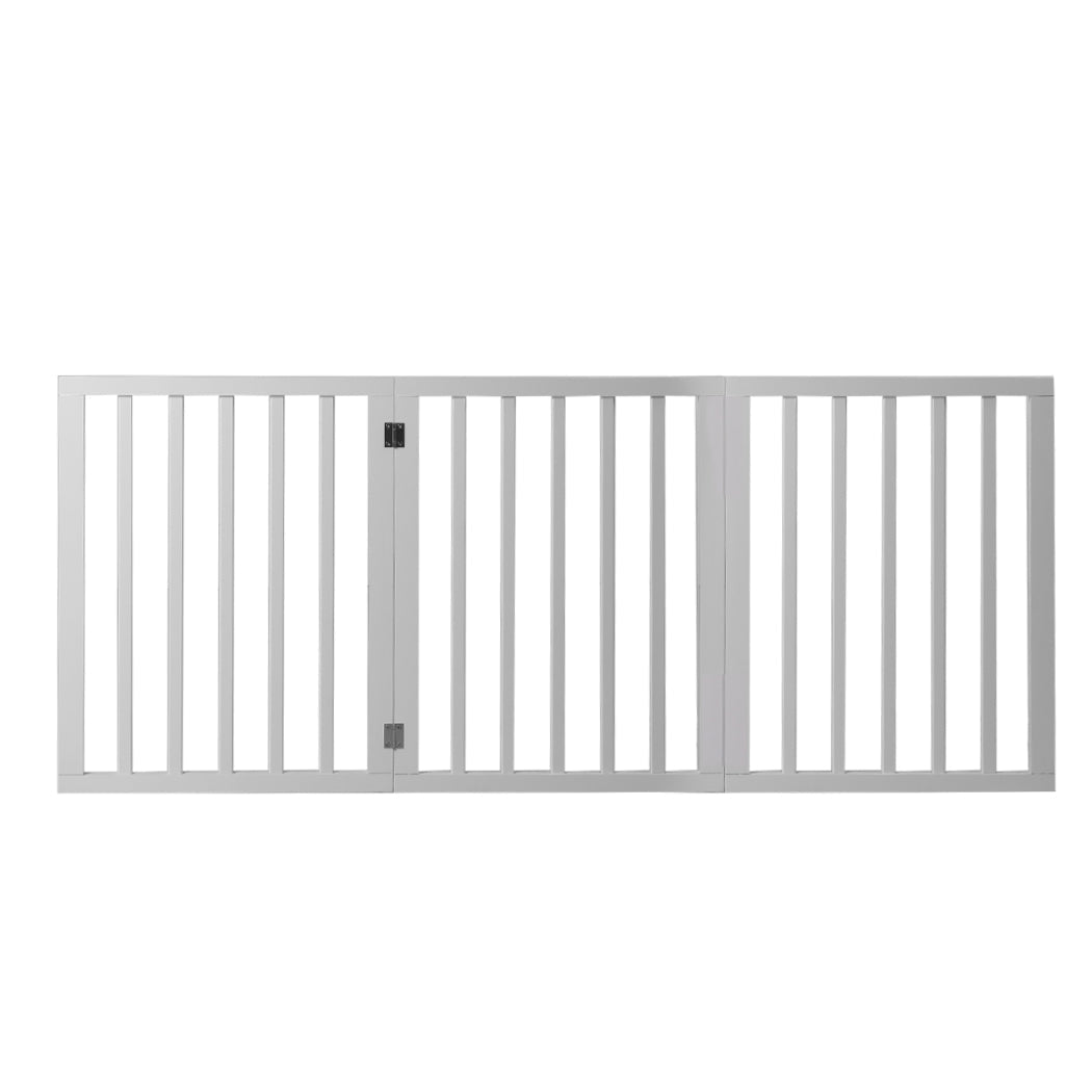 Wooden Retractable Pet Gate Dog Fence Barrier 3 Panel White-1