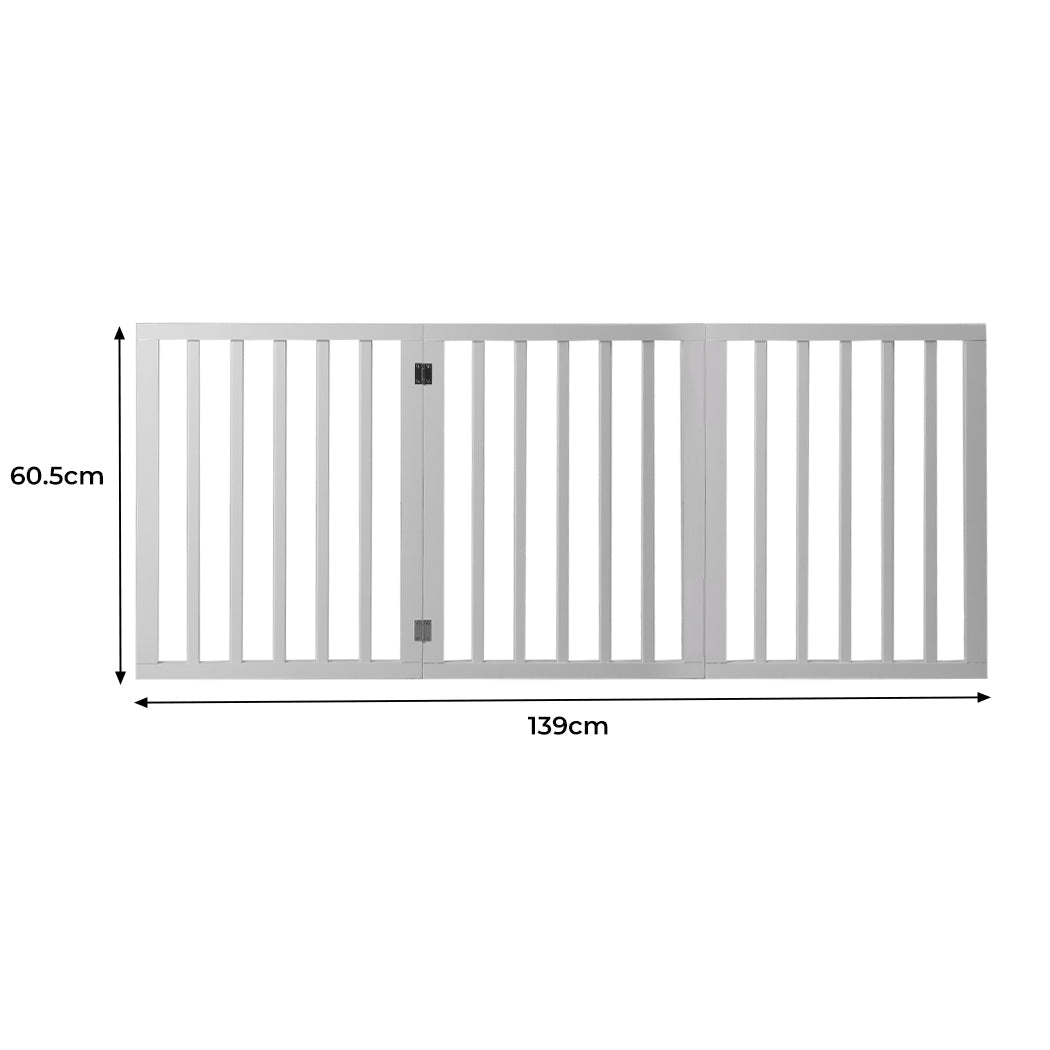 Wooden Retractable Pet Gate Dog Fence Barrier 3 Panel White-2