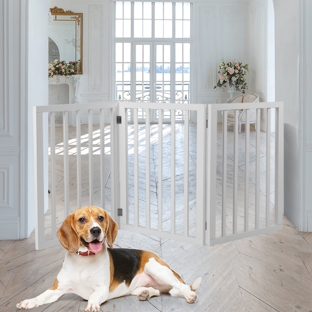 Wooden Retractable Pet Gate Dog Fence Barrier 3 Panel White-6