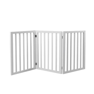 Wooden Retractable Pet Gate Dog Fence Barrier 3 Panel White-0