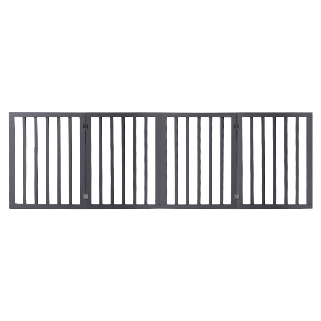 Wooden Retractable Pet Gate Dog Fence Barrier 4 Panel Grey-1