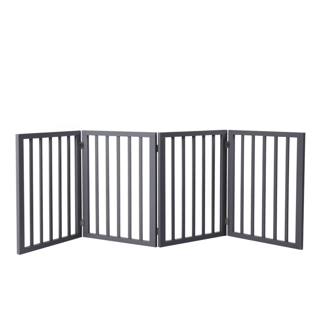 Wooden Retractable Pet Gate Dog Fence Barrier 4 Panel Grey-0