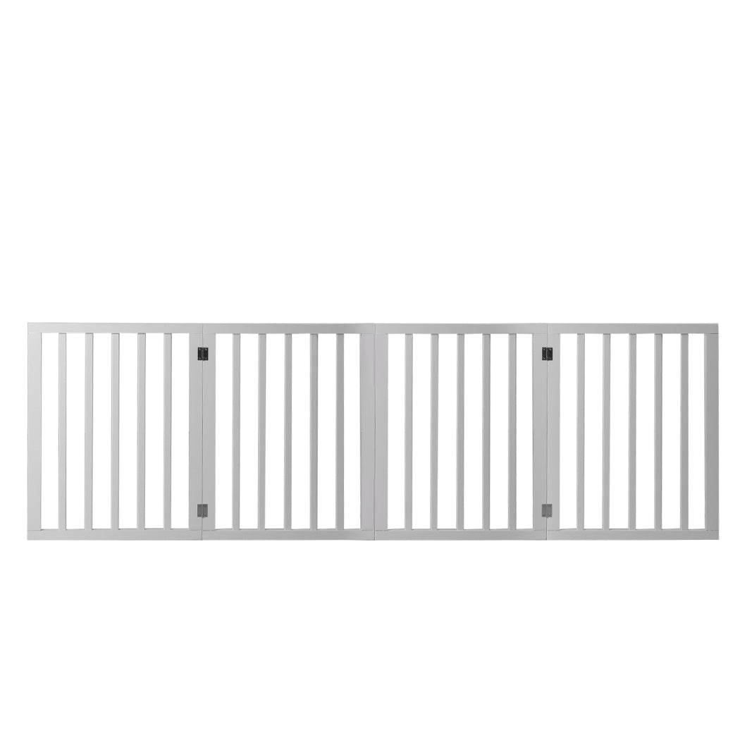 Wooden Pet Gate Retractable Barrier Portable Door 4 Panel White-1