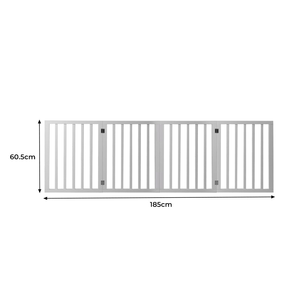 Wooden Pet Gate Retractable Barrier Portable Door 4 Panel White-2