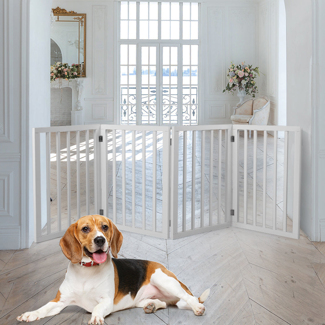 Wooden Pet Gate Retractable Barrier Portable Door 4 Panel White-6