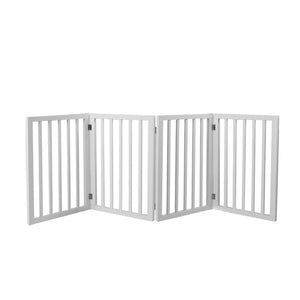 Wooden Pet Gate Retractable Barrier Portable Door 4 Panel White-0