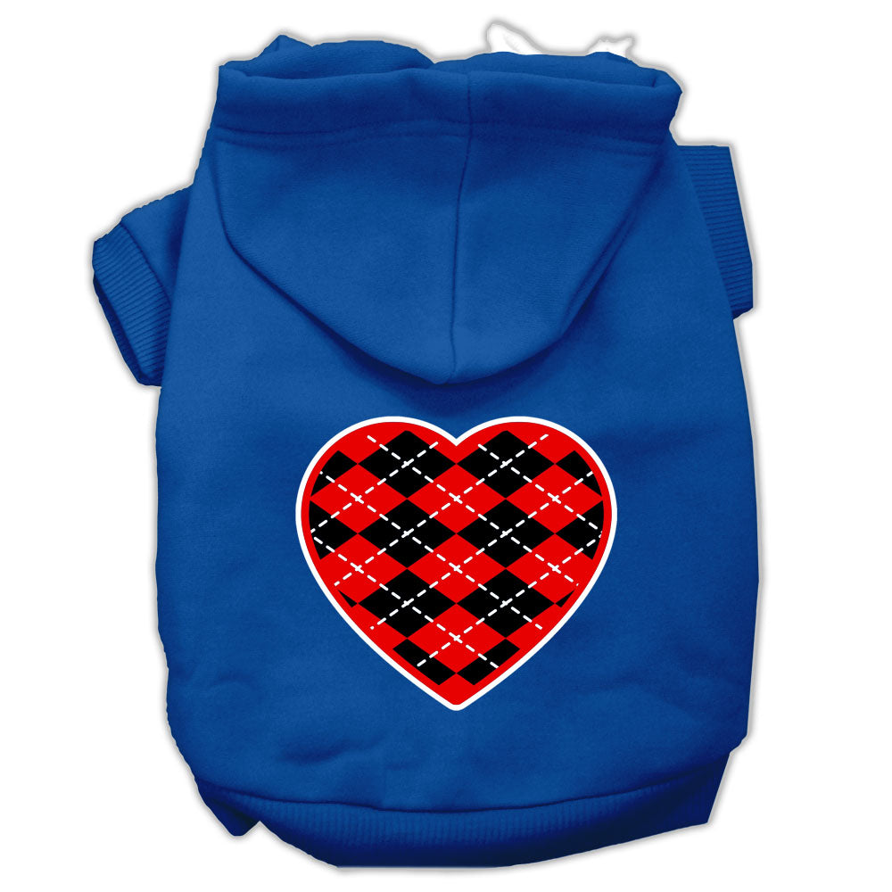 Pet Dog & Cat Hoodie Screen Printed, "Red Argyle Heart"-7