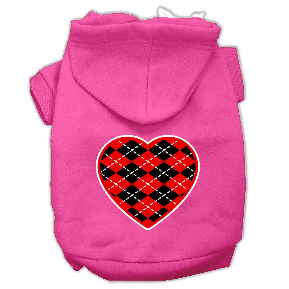 Pet Dog & Cat Hoodie Screen Printed, "Red Argyle Heart"-8