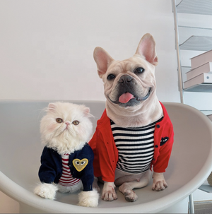 Heart Embroidery Dog Cardigan - Navy-1