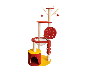 130cm Tanghulu Plush Cat Condo Cat Tree Red Yellow-0