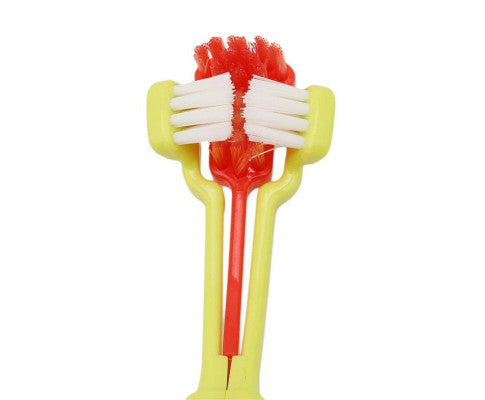 Three-Head Multi-Angle Dog Cat Toothbrush - Orange-1