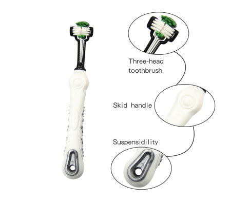 Three-Head Multi-Angle Dog Cat Toothbrush - White-2