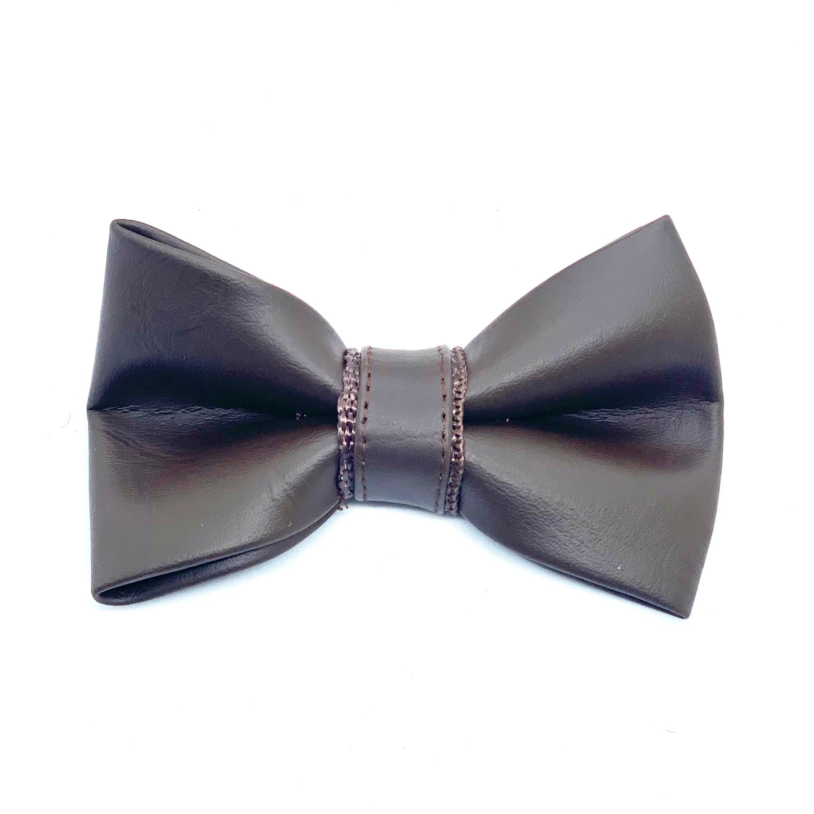 Grizzly brown leather bow tie