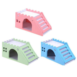 Colorful Wooden Hamster Sleeping Nest With Slide Toy And Small Bed-0