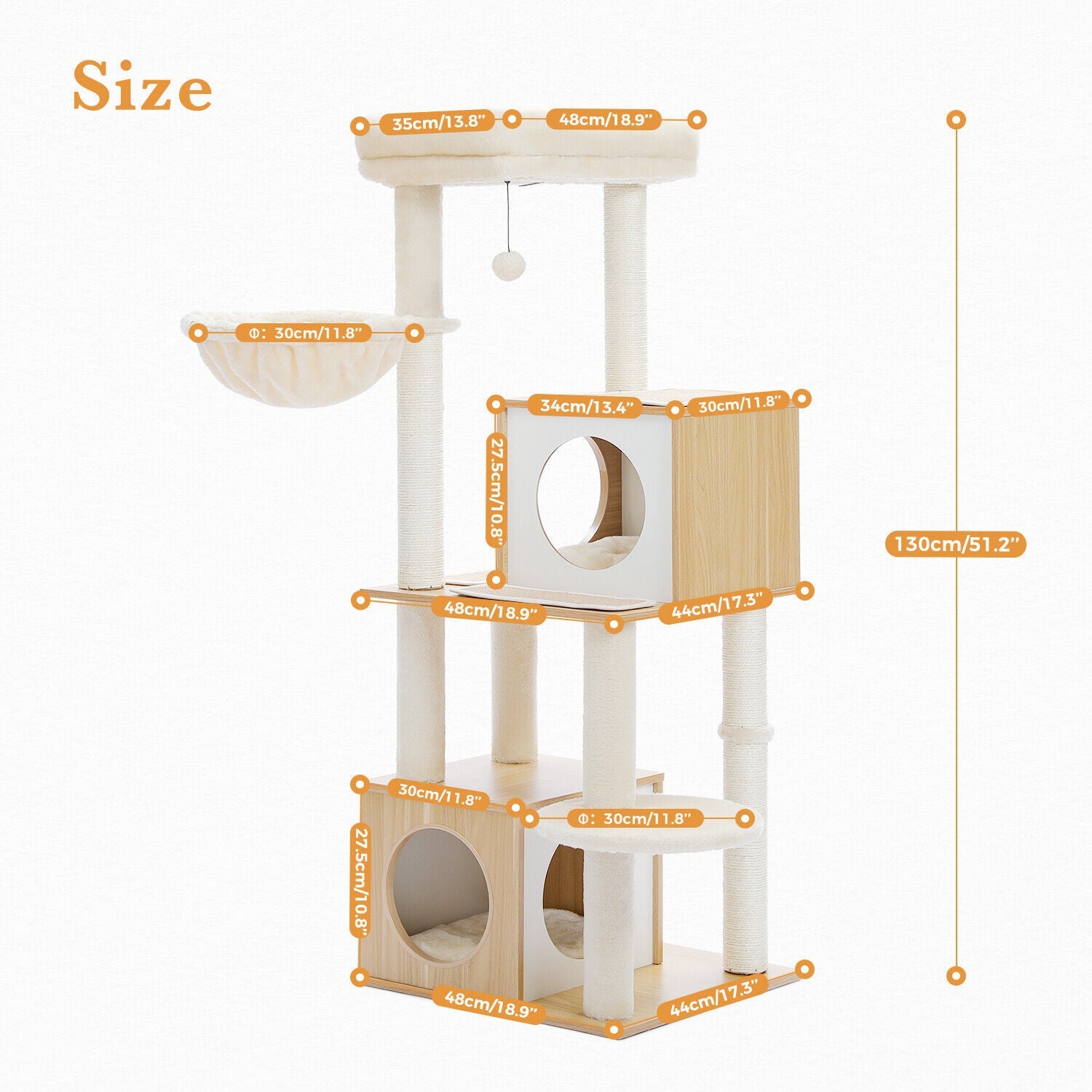 Modern 130cm Cat Condo House - Beige-1