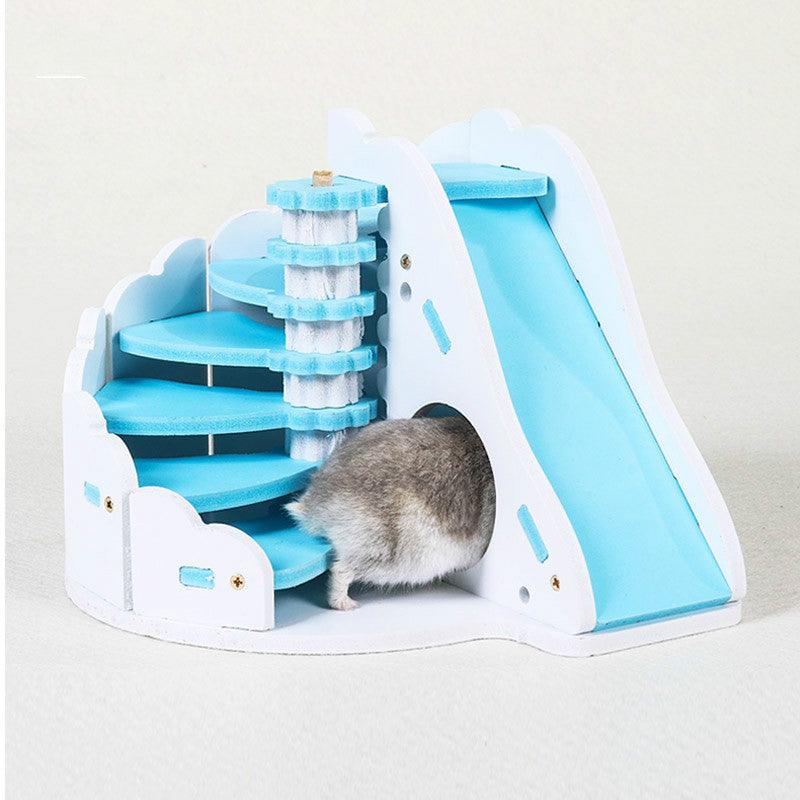 Cozy Woodland Retreat: Small Wooden Hamster Sleeping Nest With Round Slide-4