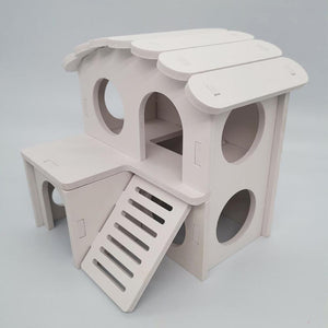 Colorful Double-Storey Hamster Sleeping Nest: A Stylish Wooden Villa Toy For Small Pets-10