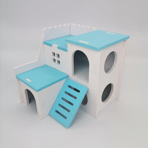 Colorful Double-Storey Hamster Sleeping Nest: A Stylish Wooden Villa Toy For Small Pets-5