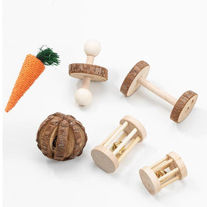 Natural Wood Pet Toy Set: Interactive Playtime Fun For Hamsters, Rabbits, Guinea Pigs, Parrots, Cats, And Dogs-8